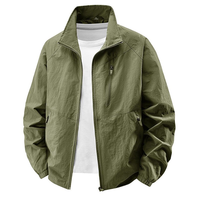 Herren  leichte Ripstop Reißverschluss-Front Stehkragen Reise Utility Jacke Drune