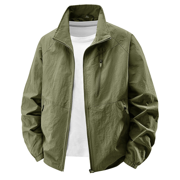 Herren  leichte Ripstop Reißverschluss-Front Stehkragen Reise Utility Jacke Drune