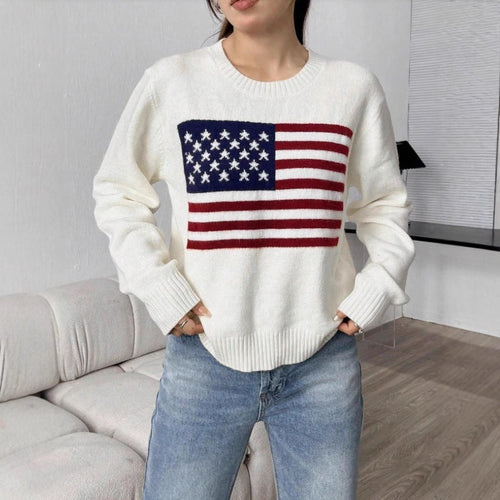 Damen lässiger Pullover mit amerikanischem Flaggenmotiv Drune