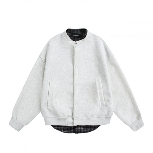 Herren Oversize-Sweatjacke im College‑Stil mit verdeckter Druckknopfleiste und kariertem Innenfutter Drune