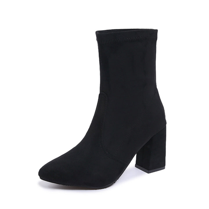 Damen nan knöchelhohe Stretch-Stiefelette mit spitzer Vorderkappe und komfortablem Blockabsatz Drune