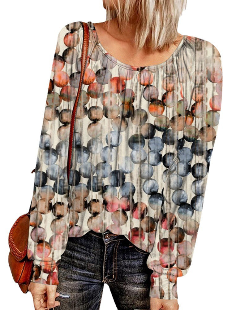 Damen Ethno-Print Oversize-Tunika mit Rundhalsausschnitt und langen Ballonärmeln Drune