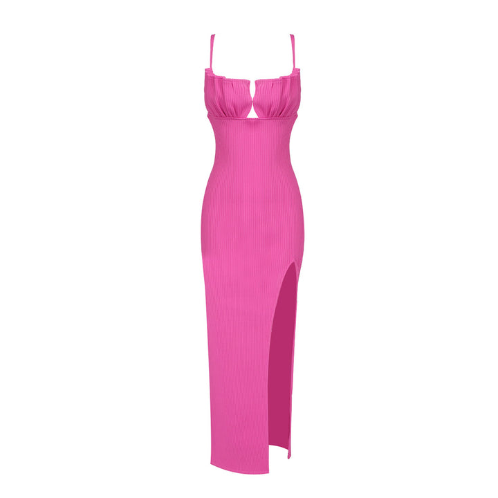Damen figurbetontes Maxi-Kleid mit raffiniertem Schlitz und gepolsterten Trägern Drune