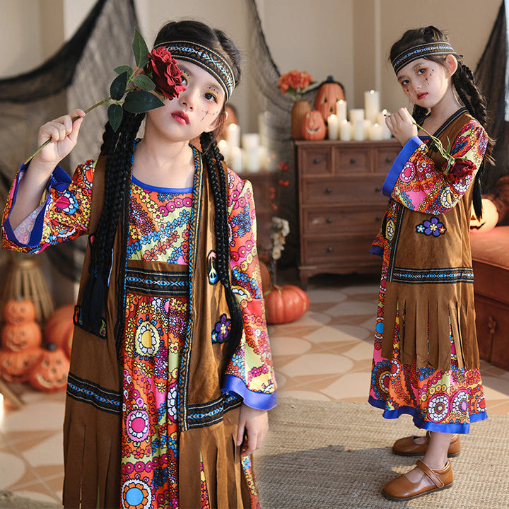 Mädchen Boho Kleid mit langen Ärmeln Drune