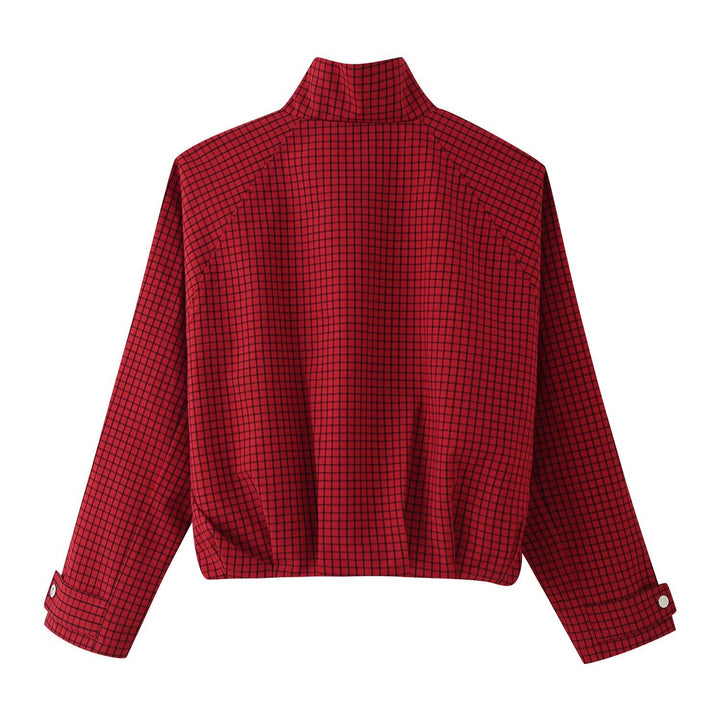 Damen Kurzblouson im Boxy‑Cut mit Stehkragen, Karo‑Print und Reißverschluss Drune