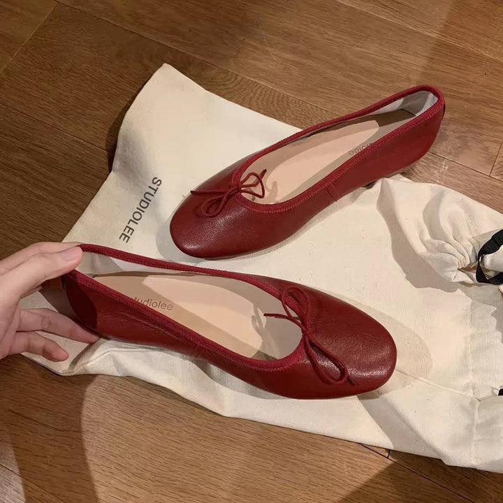 Damen Elegante Ballerinas mit schimmerndem Metallic-Finish und zierlichem Schleifenakzent Drune