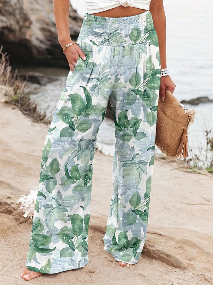 Damen Palazzo-Hosen mit floralem Druck und elastischem Bauchbund Drune