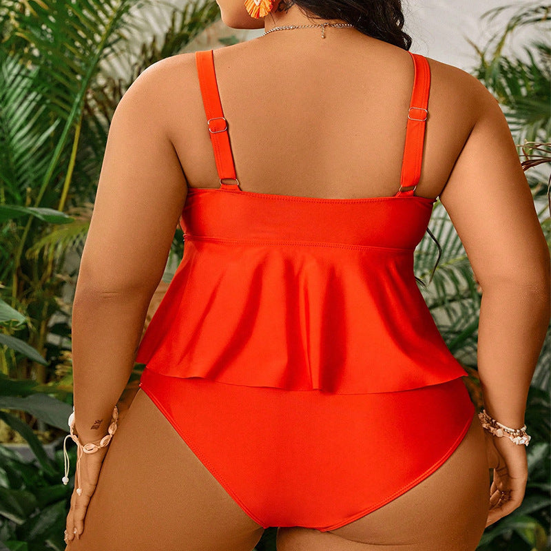 Damen tankini mit fließendem Volant und modischem Kontrast Drune