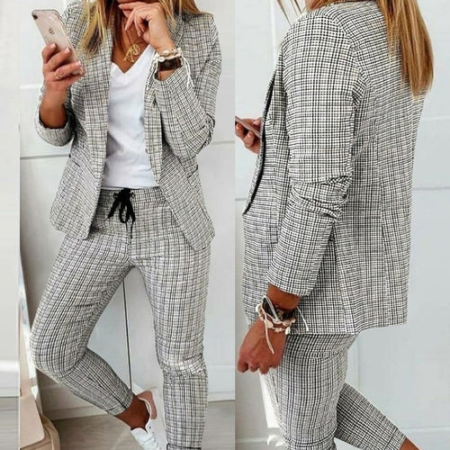Damen nan Smart-Casual Blazer-Set mit offenem Longblazer und tapered Jogpant mit Kordelzug Drune