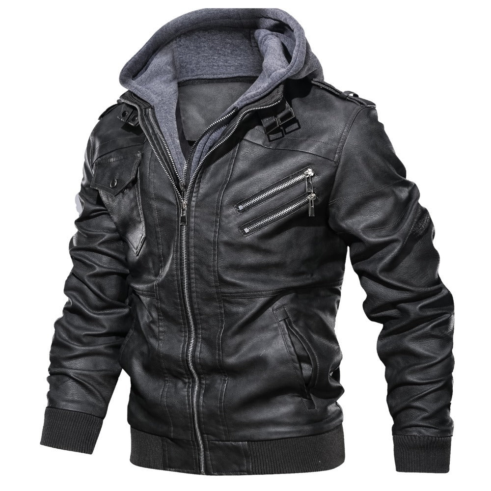 Herren Lederjacke mit Hoodie Drune