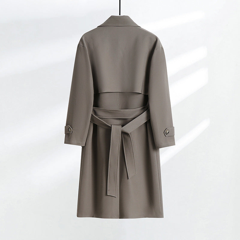 Damen taillierter Doppelreiher-Trenchcoat mit Bindegürtel und Schalkragen Drune
