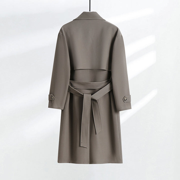 Damen taillierter Doppelreiher-Trenchcoat mit Bindegürtel und Schalkragen Drune