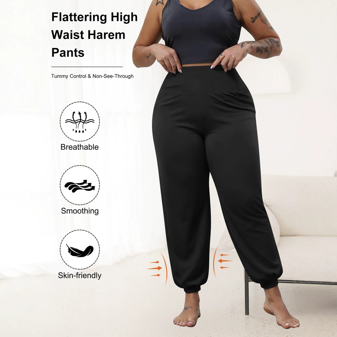 Damen Harem-Loungehose mit hoher Taille, taillierendem Schnitt und elastischen Bündchen Drune