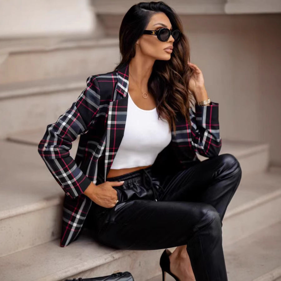 Damen kariertes Oversized-Blazer-Jackett Drune
