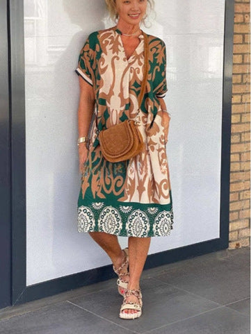 Drune | V-Ausschnitt Leopardenmuster Kleid In Lockerer Passform