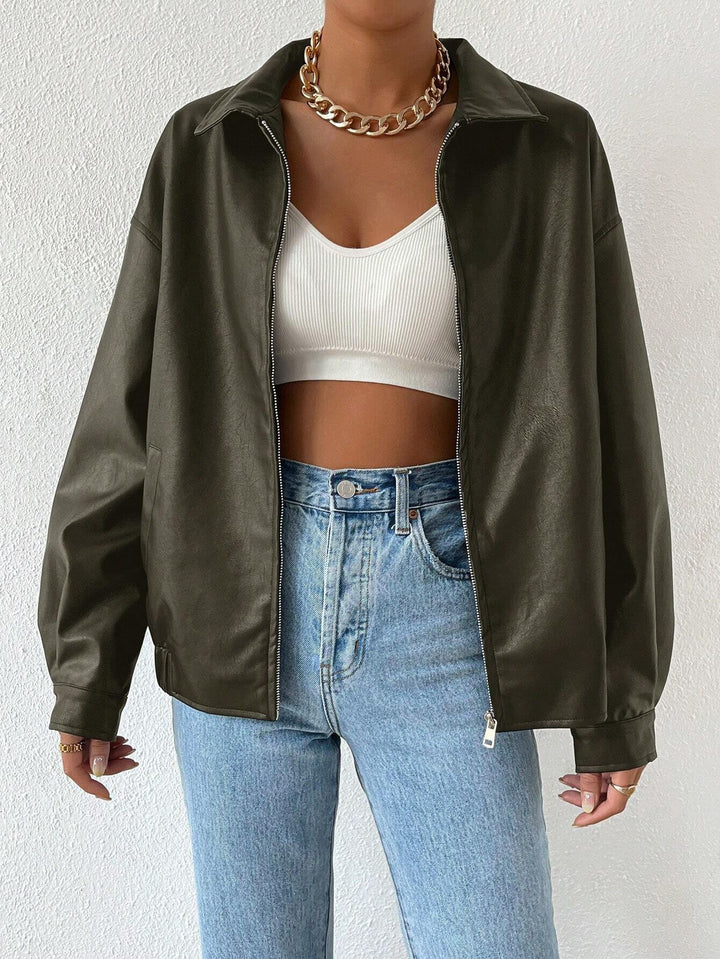 Damen trendige Kunstlederjacke im modernen Schnitt mit lässigem Reißverschluss Drune