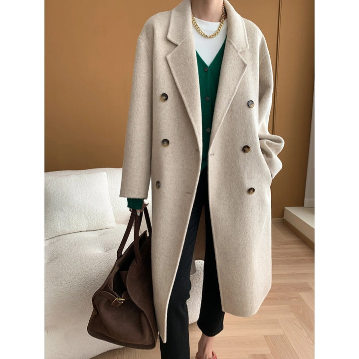 Damen eleganter Wollmantel mit doppelt-knopf Detail und weitem Schnitt Drune