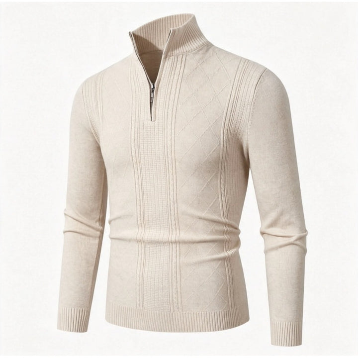 Herren Feiner Halbzip-Rollkragenpullover mit Strukturstreifen und körpernahem Schnitt Drune