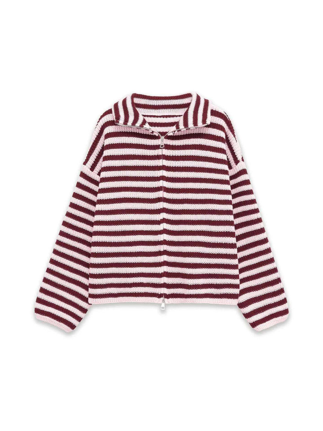 Damen gestreifte Strickjacke mit bequemer Kapuze und Reißverschluss Drune