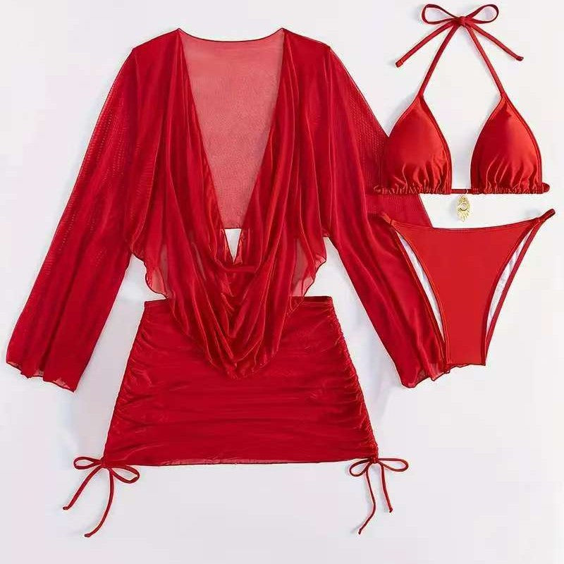 Damen Bikini-Set mit raffinierter Wickelbluse und halbtransparentem Rock Drune