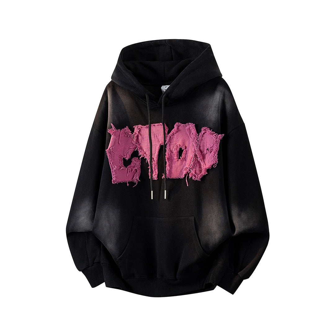 Unisex Oversize Kapuzenpullover mit handschriftlichem Grafik-Print, Kängurutasche & geripptem Saum Drune