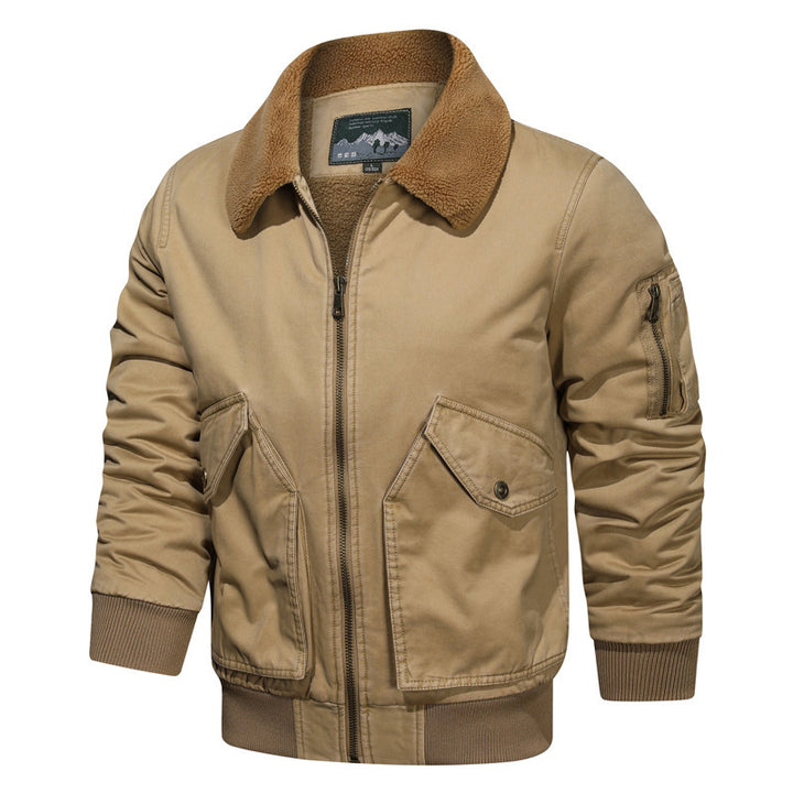 Herren Vintage Canvas Bomberjacke mit Sherpa-Kragen und verstärkten Klappentaschen Drune