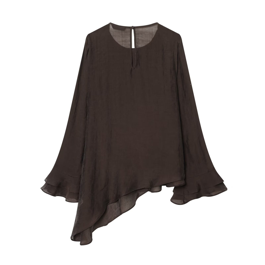 Damen Chiffon-Rüschenshirt mit mehrlagigem Volant und asymmetrischem Saum Drune