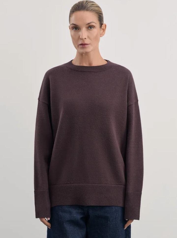 Damen Bequemer und eleganter Strickpullover mit überschnittenen Schultern und Rippenbündchen Drune