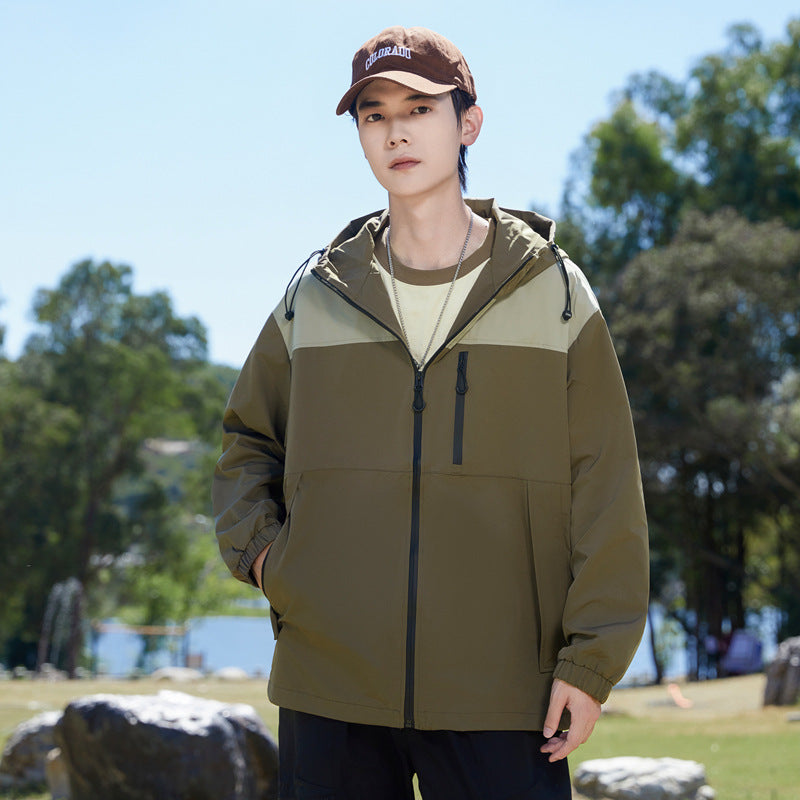 Herren Modische Windbreakerjacke mit verstellbarem Kapuzenkragen Drune