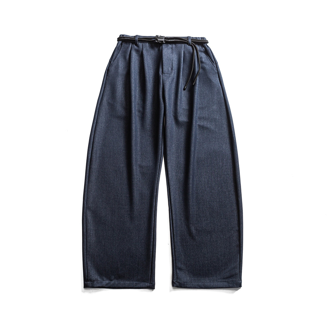 Damen Weite hochtaillierte Jeanshose mit Bundfalten, Kordelgürtel und Culotte-Schnitt Drune