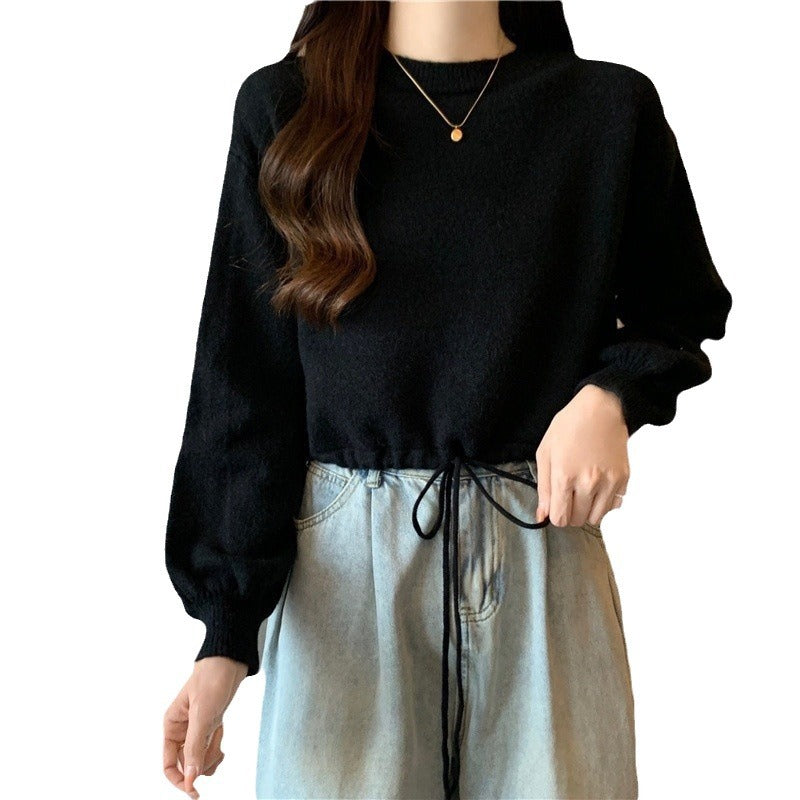 Damen lässiger Pullover mit Kordelzug und voluminösen Ärmeln Drune
