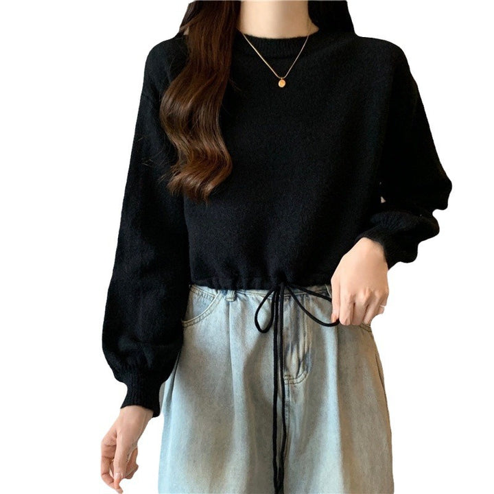 Damen lässiger Pullover mit Kordelzug und voluminösen Ärmeln Drune