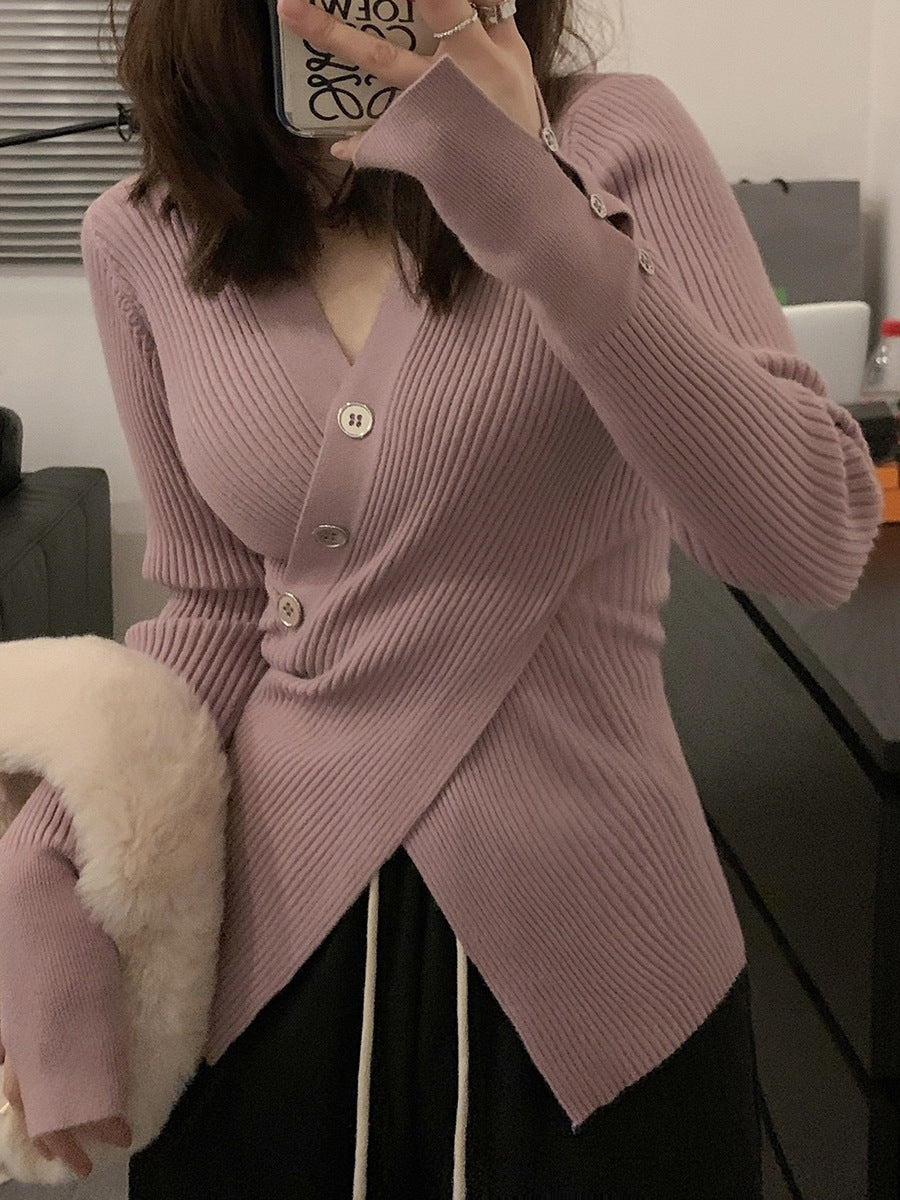 Damen Feiner Rippstrick-Cardigan mit Knopfdetails und schickem V-Ausschnitt Drune