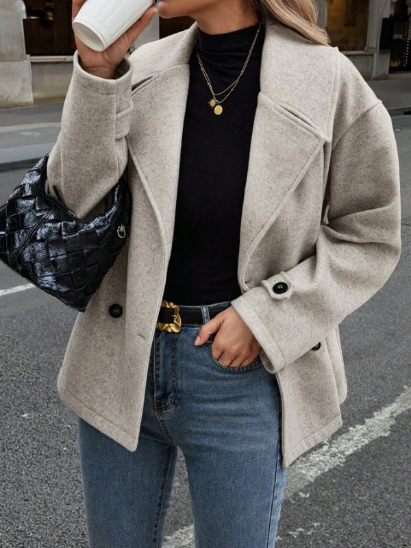 Damen Kurzer Wollmantel mit Oversized-Schnitt und Reverskragen Drune