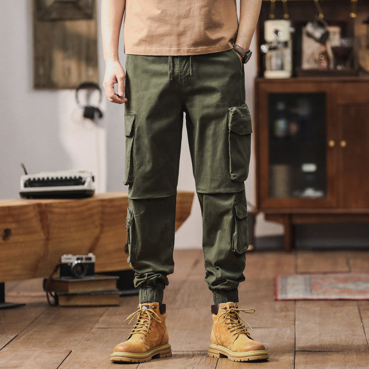 Herren Cargo-Joggerhose im Utility-Workwear-Stil mit Tunnelzugbund, elastischen Bündchen und Multifunktionstaschen Drune