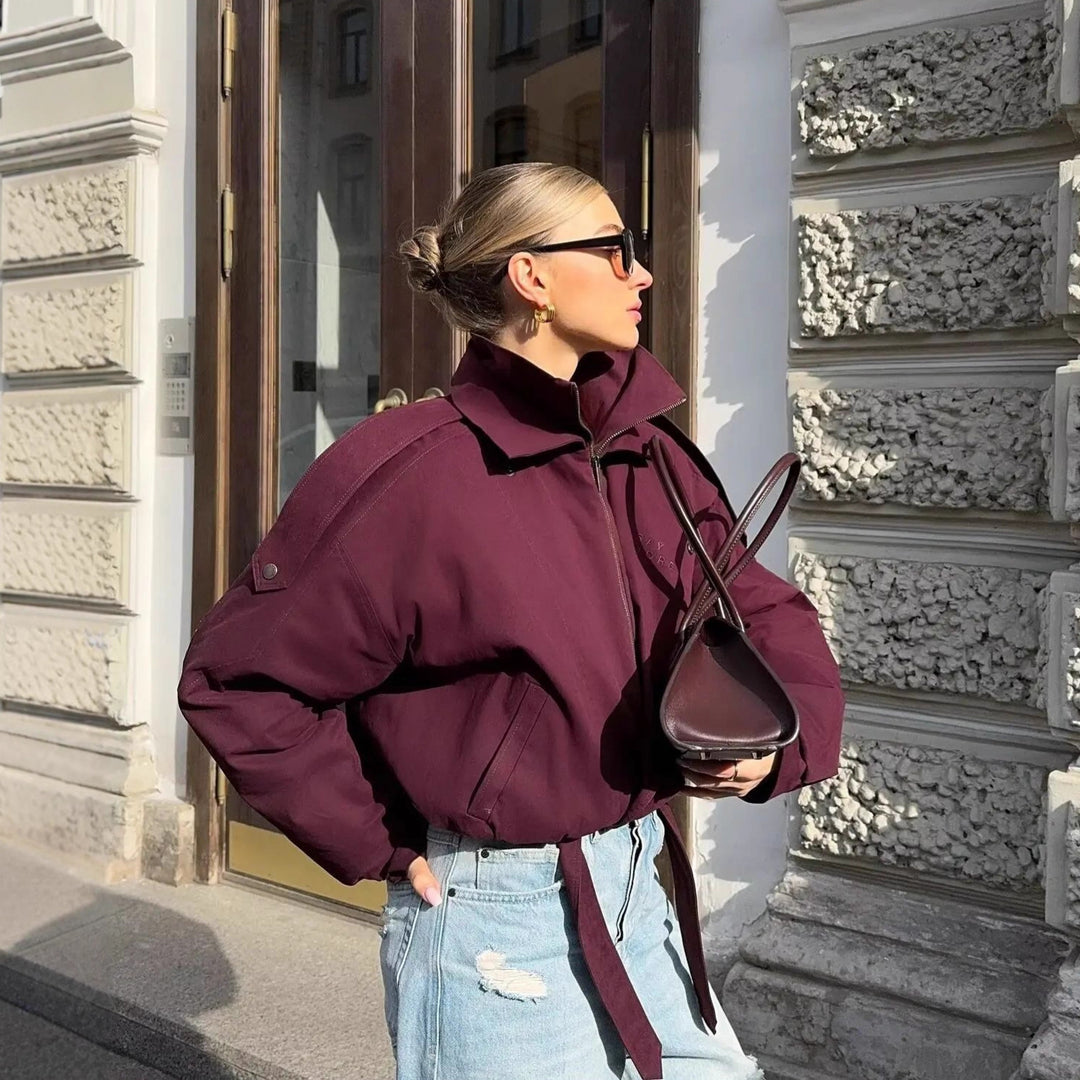 Damen sportliche Übergangsjacke mit modischem Kragen und elastischem Bund Drune