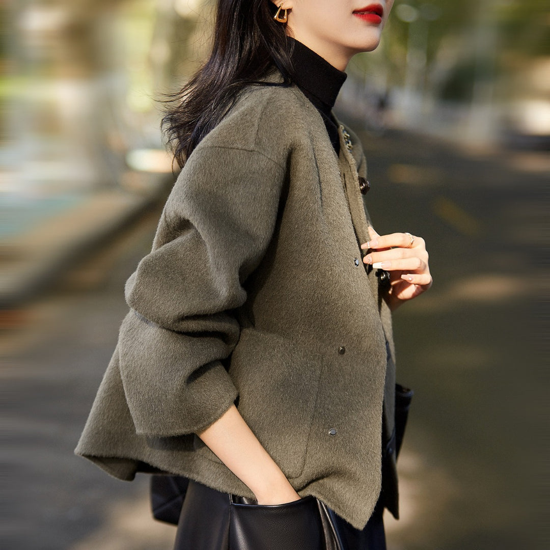 Damen Elegante Wolljacke mit Knöpfen Drune