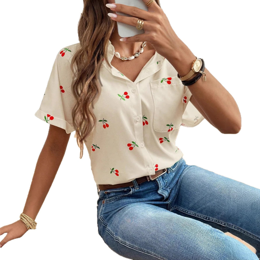 Damen Bluse mit frischem Kirschmuster und lässigem Schnitt Drune