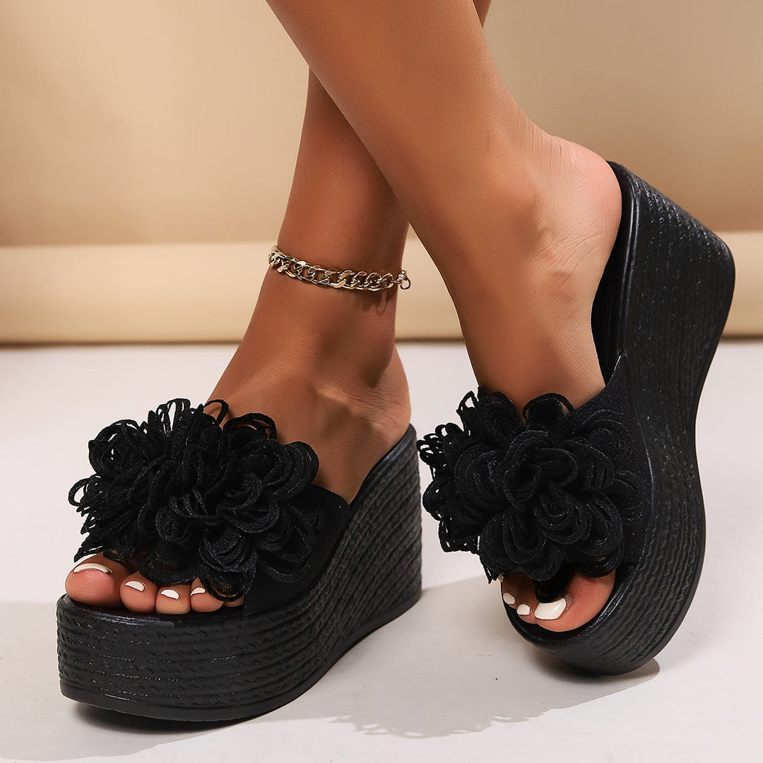 Damen Plattform-Sandalen mit floralen Applikationen und rutschfester Sohle Drune