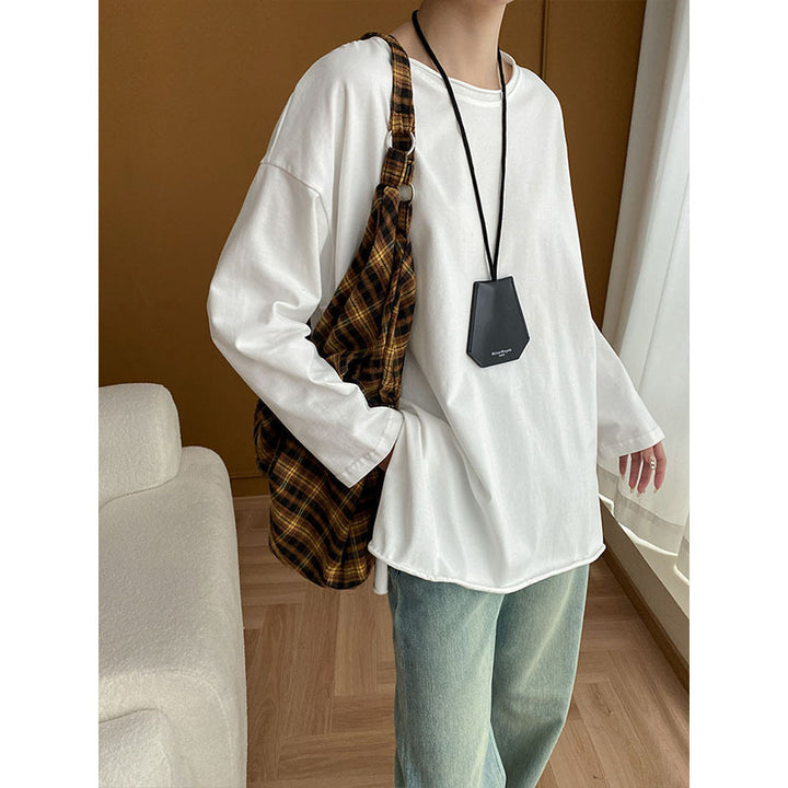 Damen lässiges Langarmshirt mit geradem Schnitt und feinem V-Ausschnitt Drune