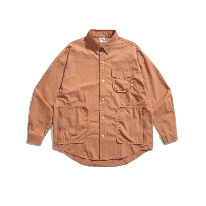 Unisex Boxy-Überhemdjacke mit Utility-Taschen, abgerundetem Saum und Oversize-Passform Drune