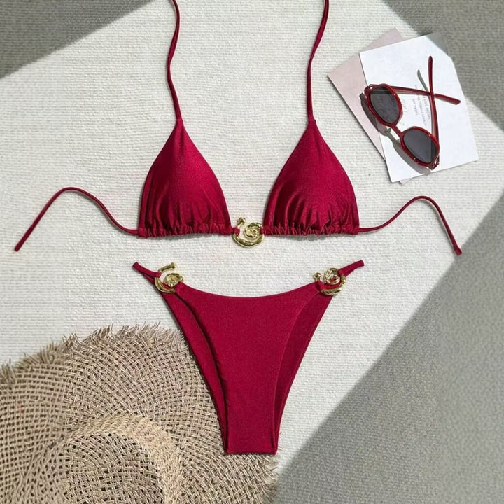 Damen Triangel-Bikini mit raffiniertem Gold-Detail Drune