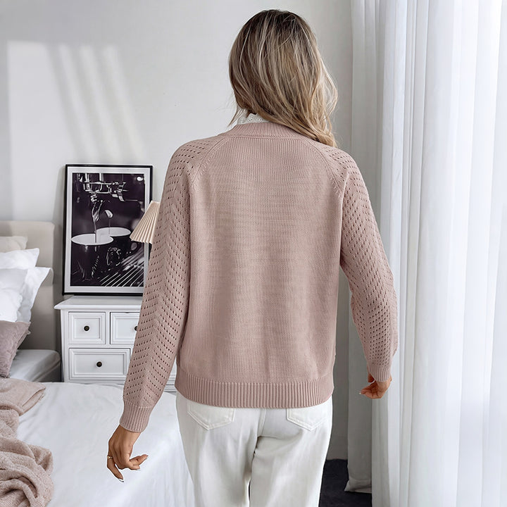 Damen Bequemer Pullover mit Lochmuster und Knopfdetails Drune