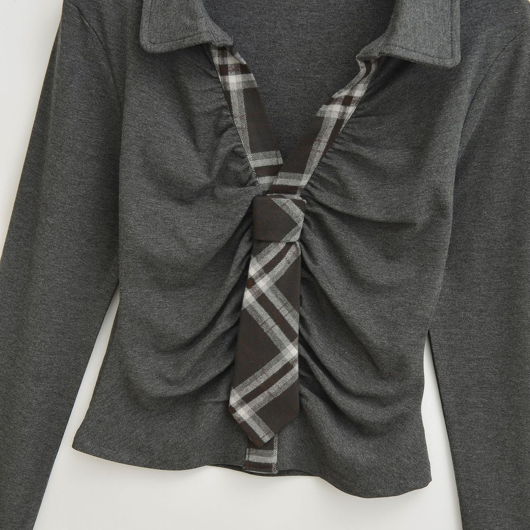 Damen Langarmshirt mit raffiniertem Wickel-Design und modischem Krawattenausschnitt Drune