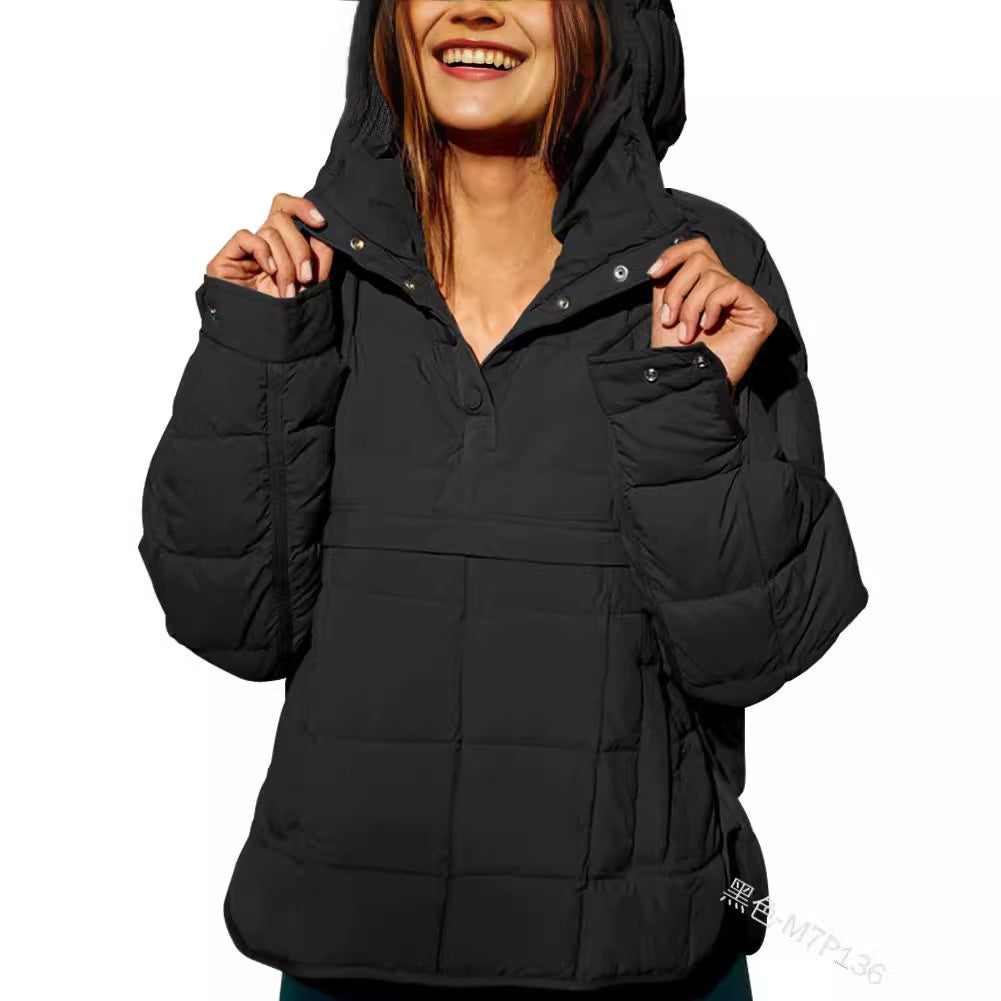 Damen Gefütterter Stepp-Anorak-Pullover mit Kapuze Drune
