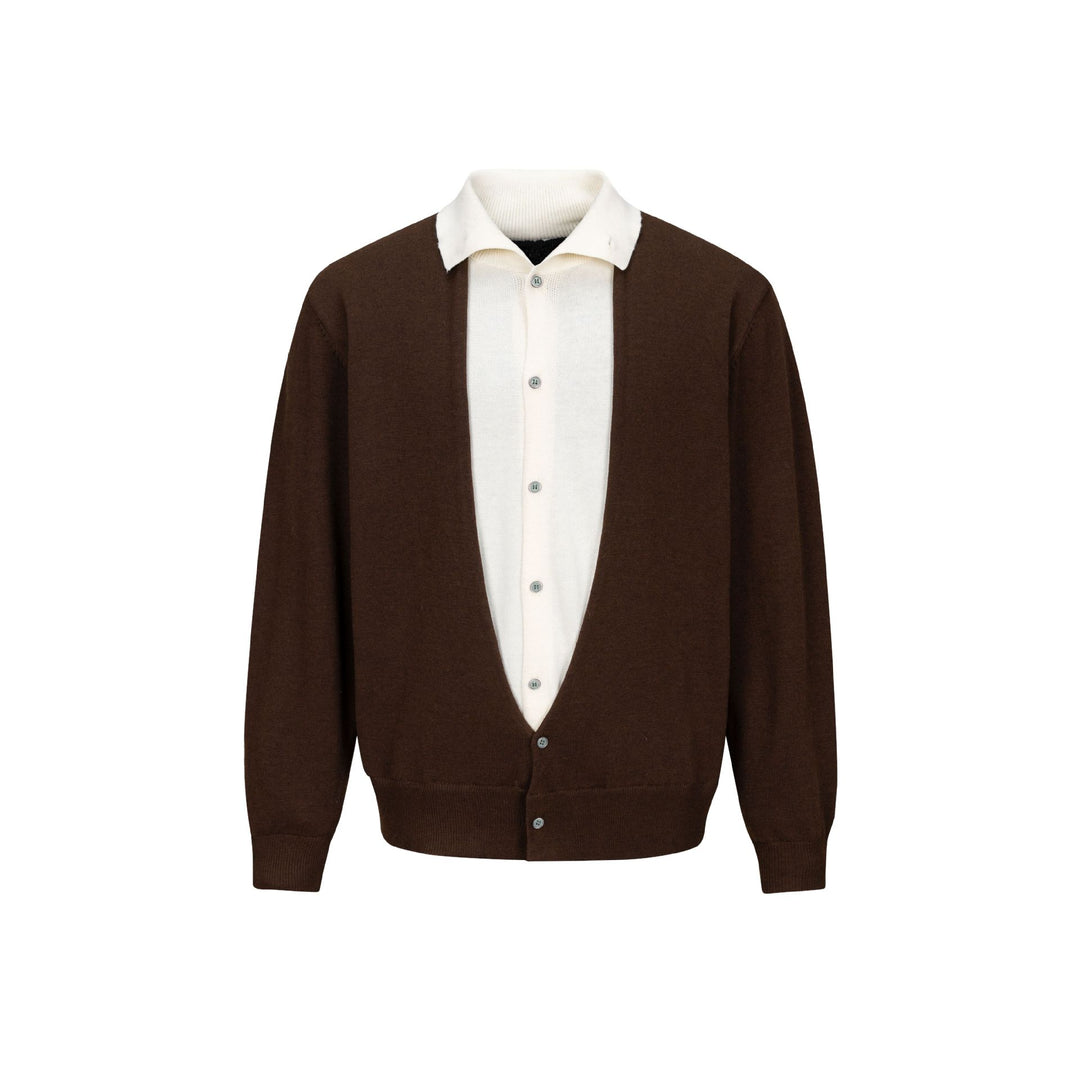 Herren Feinstrick-Layering-Cardigan mit tiefem V-Ausschnitt und integriertem Polokragen Drune