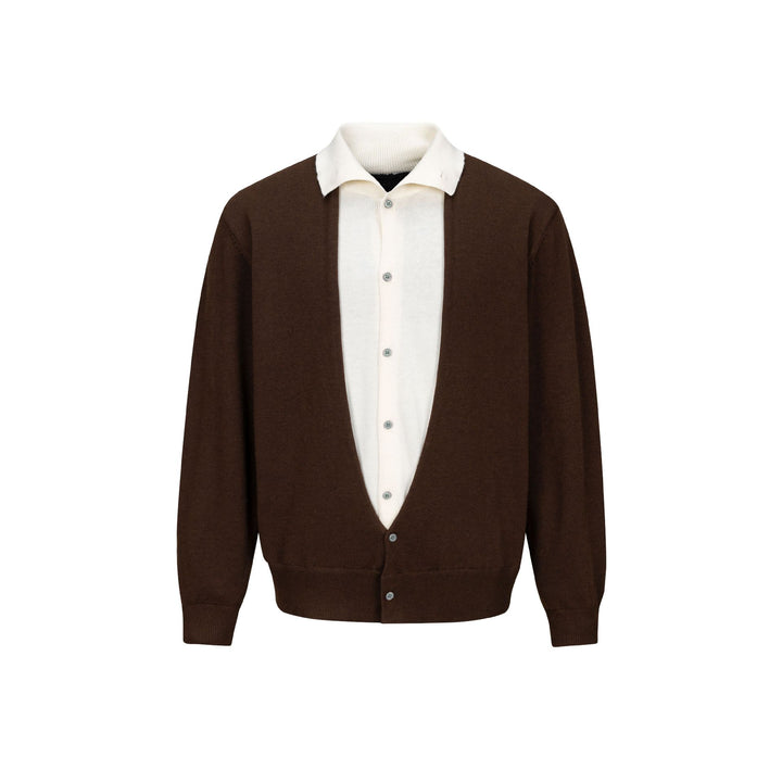 Herren Feinstrick-Layering-Cardigan mit tiefem V-Ausschnitt und integriertem Polokragen Drune