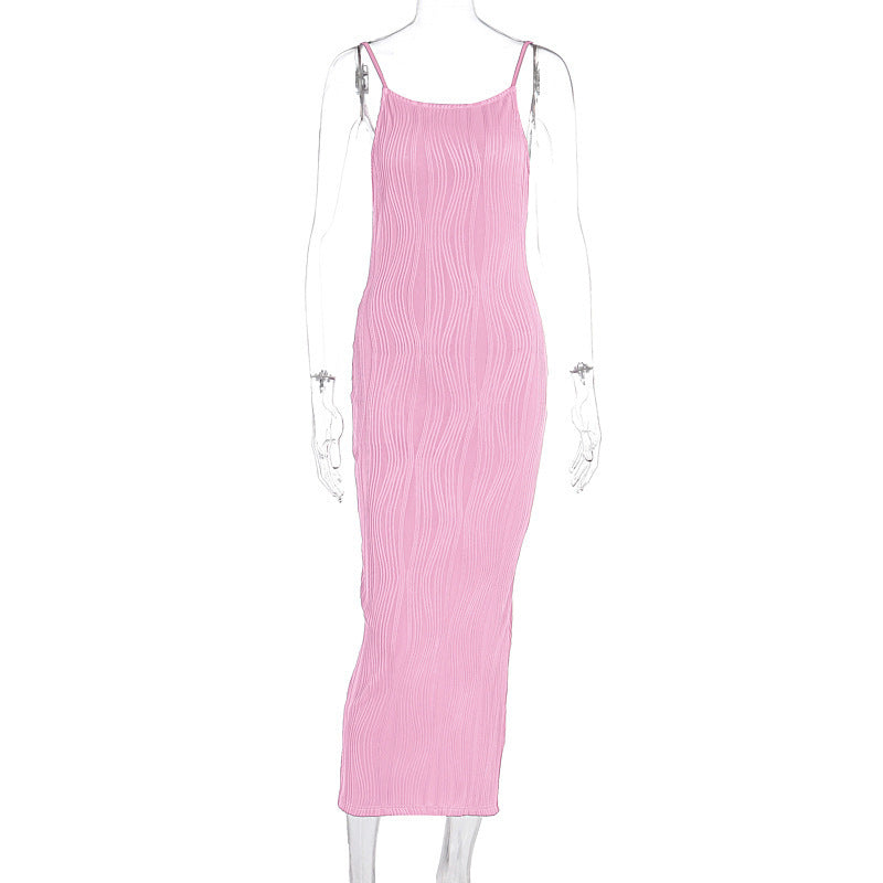 Damen Maxikleid im eleganten Wellenmuster mit Spaghettiträgern Drune