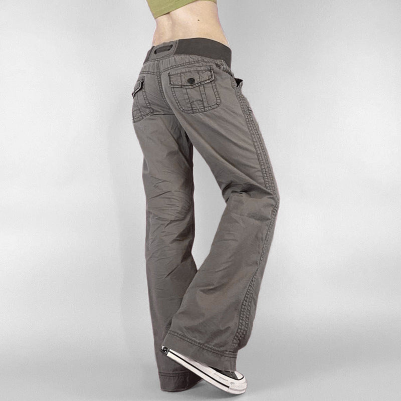 Damen High‑Waist Schlaghose aus Baumwollmix mit Elastikbund, Tunnelzug und aufgesetzten Taschen Drune