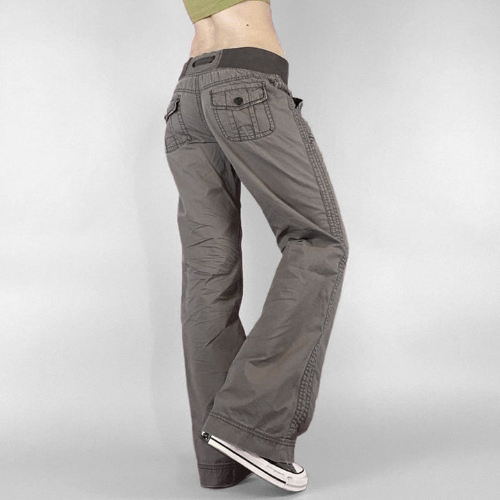 Damen High‑Waist Schlaghose aus Baumwollmix mit Elastikbund, Tunnelzug und aufgesetzten Taschen Drune